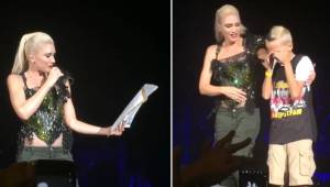 Under koncerten læser Gwen Stefani højt af en indskrift fra en af mødrene blandt
